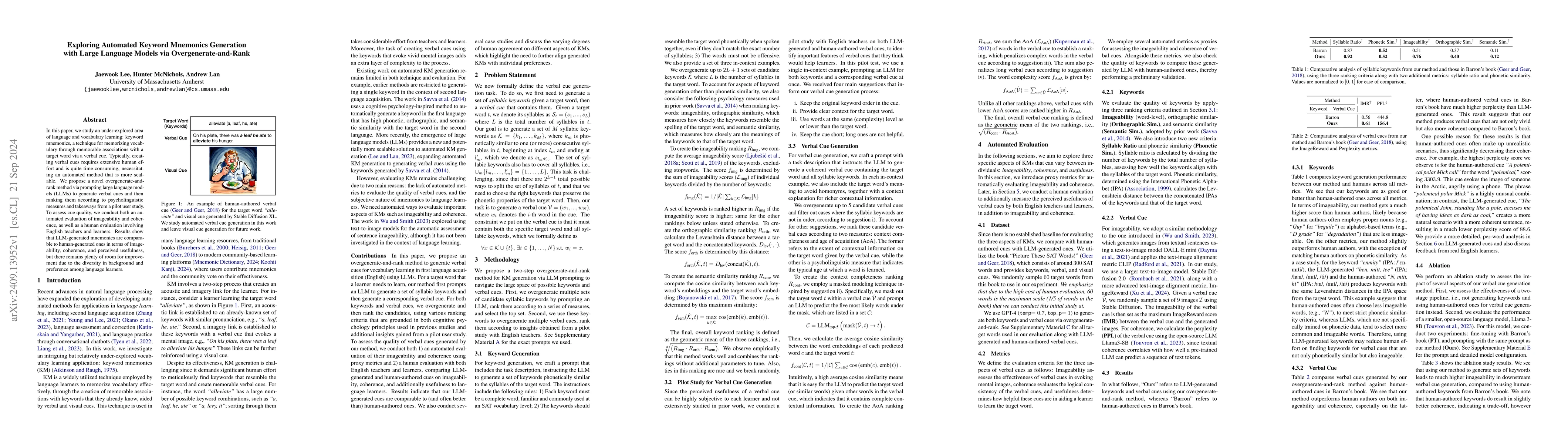 Thumbnail for Exploring Automated Keyword Mnemonics Generation with Large Language
  Models via Overgenerate-and-Rank