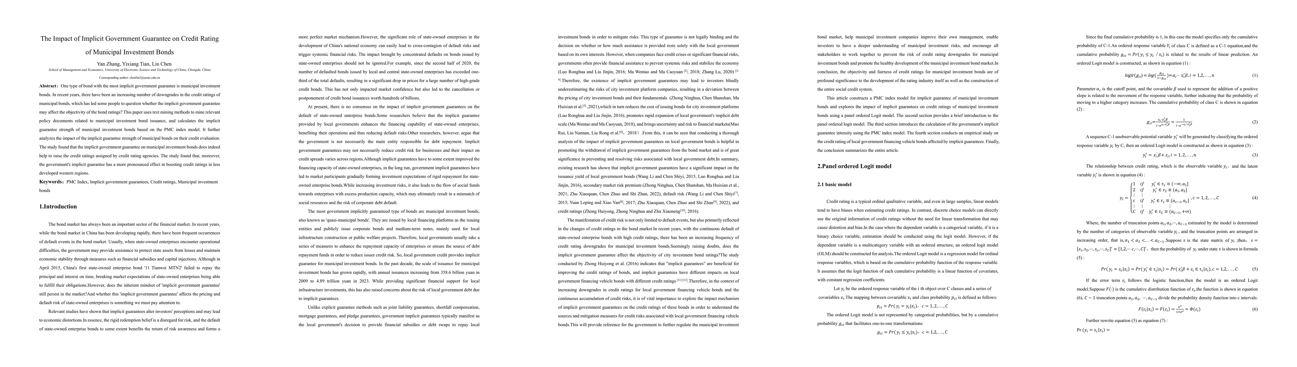 Thumbnail for The Impact of Implicit Government Guarantee on Credit Rating of
  Municipal Investment Bonds
