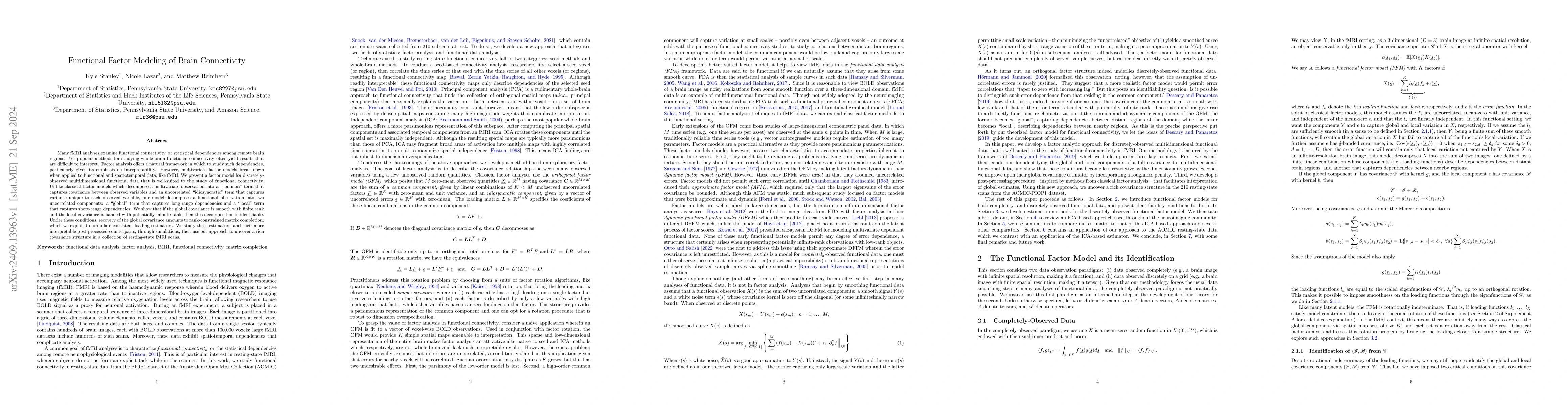 Thumbnail for Functional Factor Modeling of Brain Connectivity