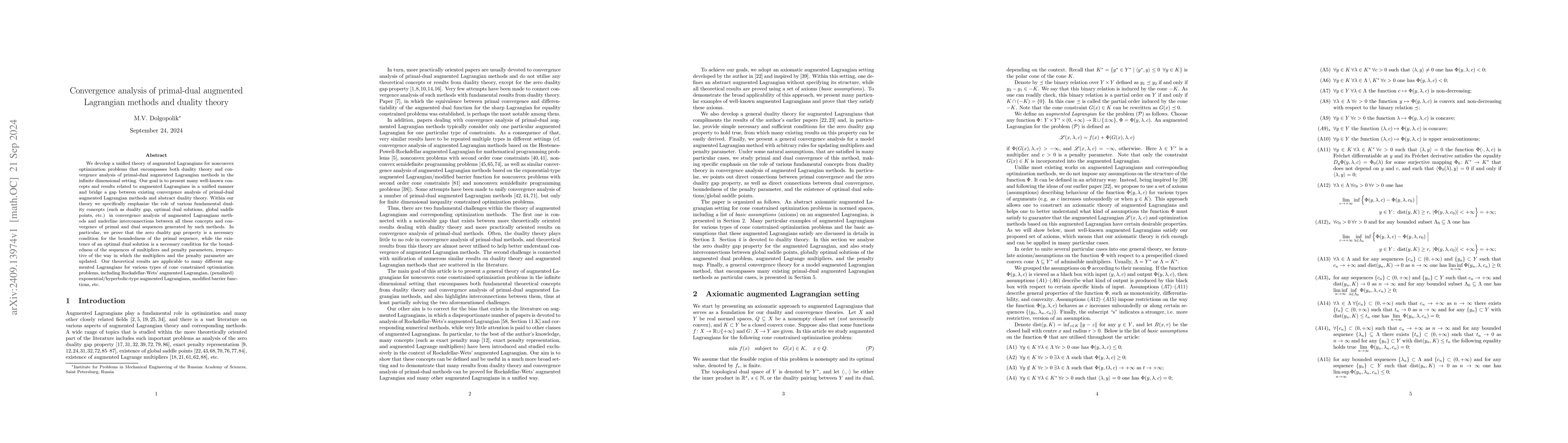 Thumbnail for Convergence analysis of primal-dual augmented Lagrangian methods and
  duality theory