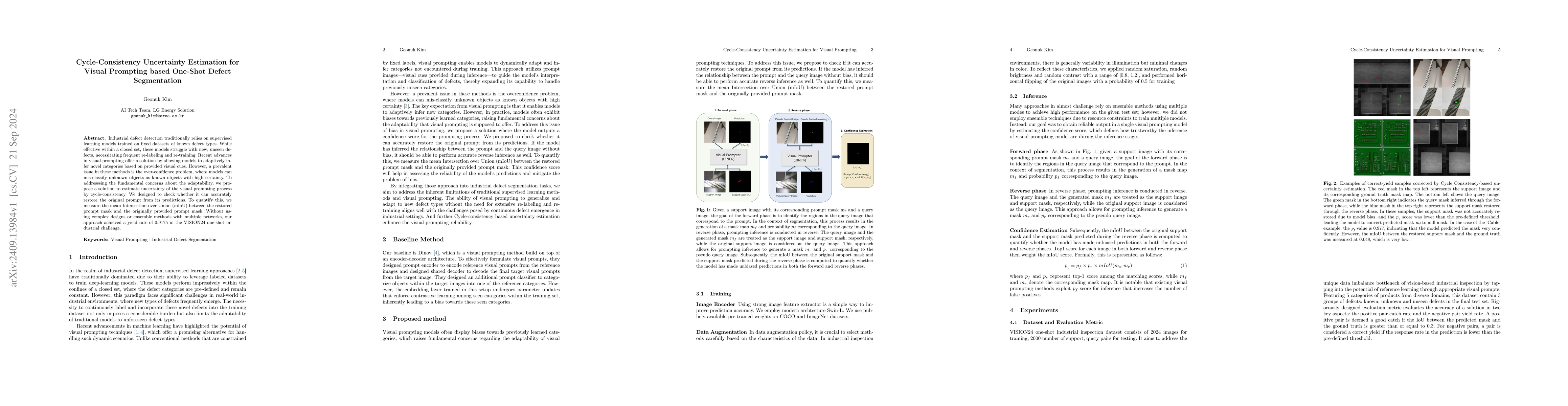 Thumbnail for Cycle-Consistency Uncertainty Estimation for Visual Prompting based
  One-Shot Defect Segmentation