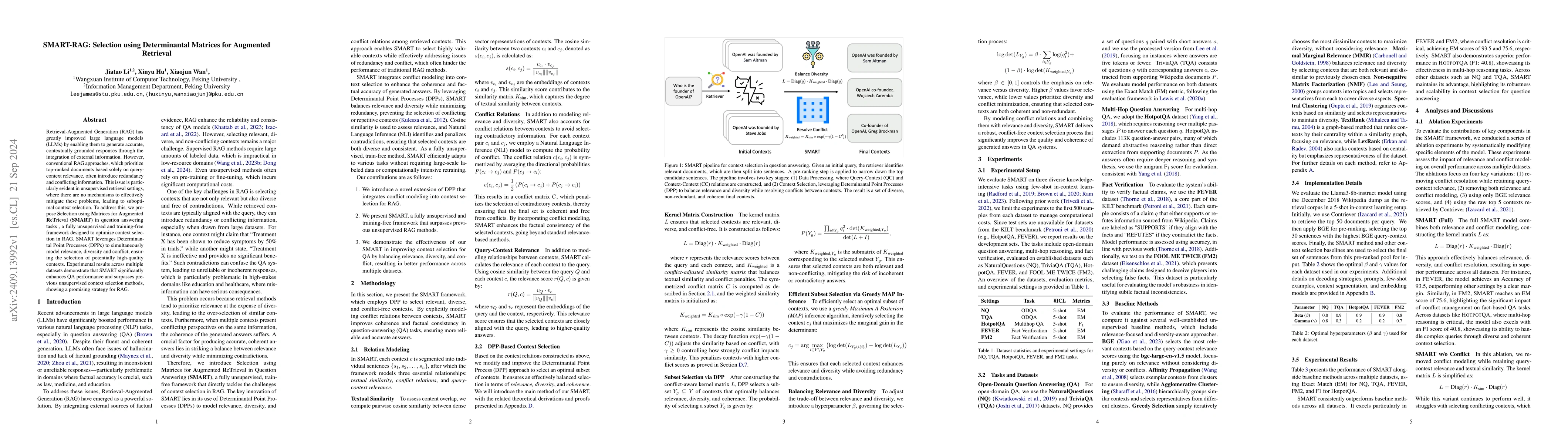 Thumbnail for SMART-RAG: Selection using Determinantal Matrices for Augmented
  Retrieval