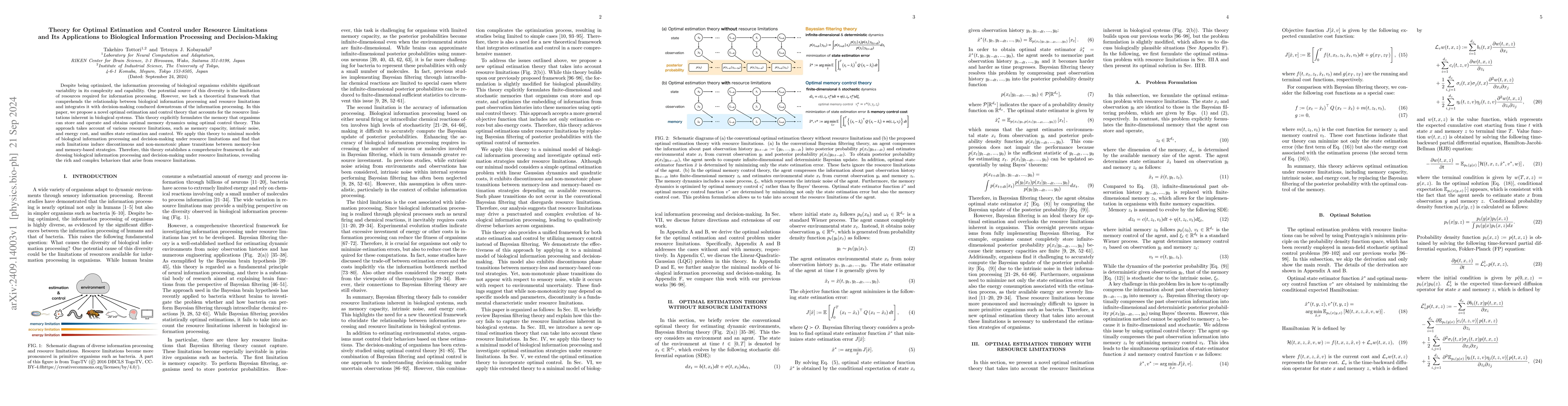 Thumbnail for Theory for Optimal Estimation and Control under Resource Limitations and
  Its Applications to Biological Information Processing and Decision-Making