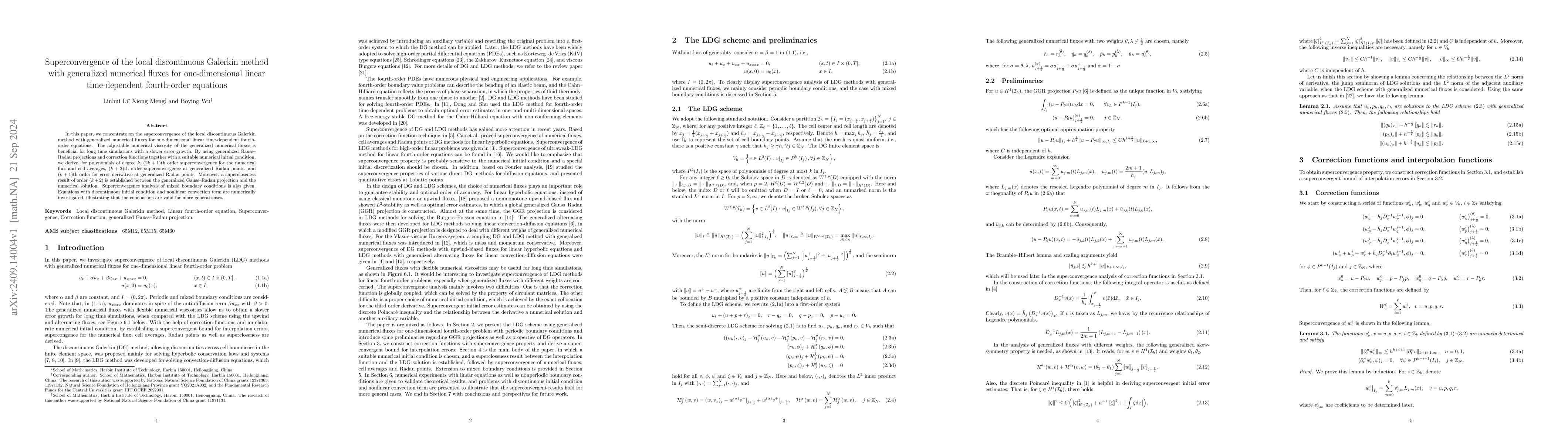 Thumbnail for Superconvergence of the local discontinuous Galerkin method with
  generalized numerical fluxes for one-dimensional linear time-dependent
  fourth-order equations