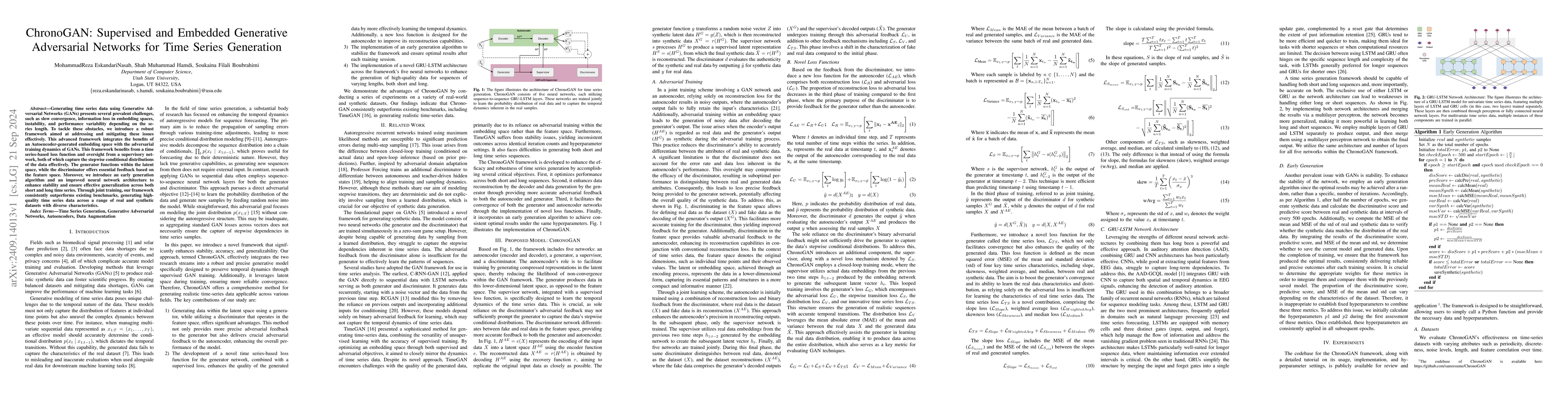 Thumbnail for ChronoGAN: Supervised and Embedded Generative Adversarial Networks for
  Time Series Generation