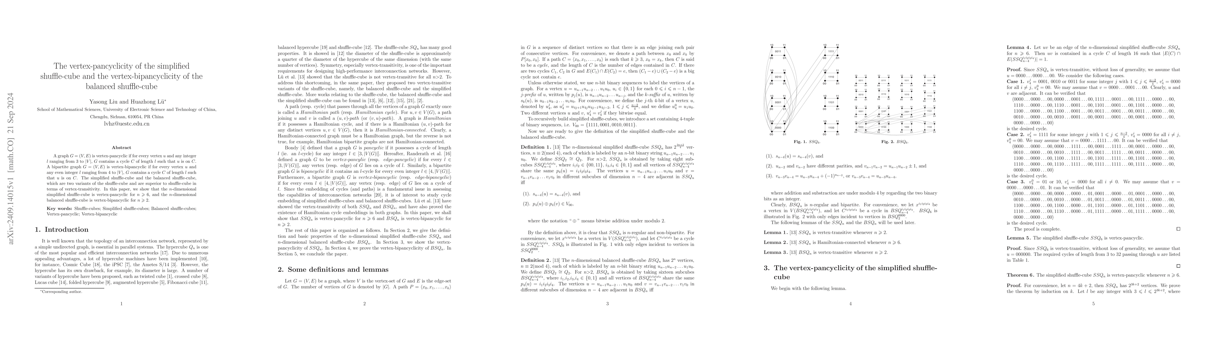 Thumbnail for The vertex-pancyclicity of the simplified shuffle-cube and the
  vertex-bipancyclicity of the balanced shuffle-cube