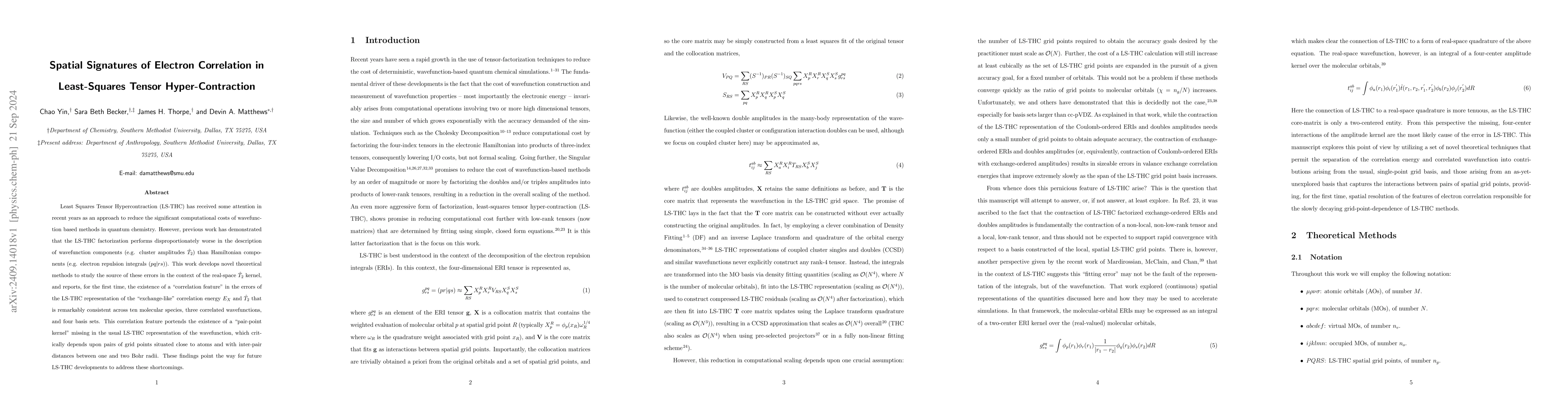 Thumbnail for Spatial Signatures of Electron Correlation in Least-Squares Tensor
  Hyper-Contraction