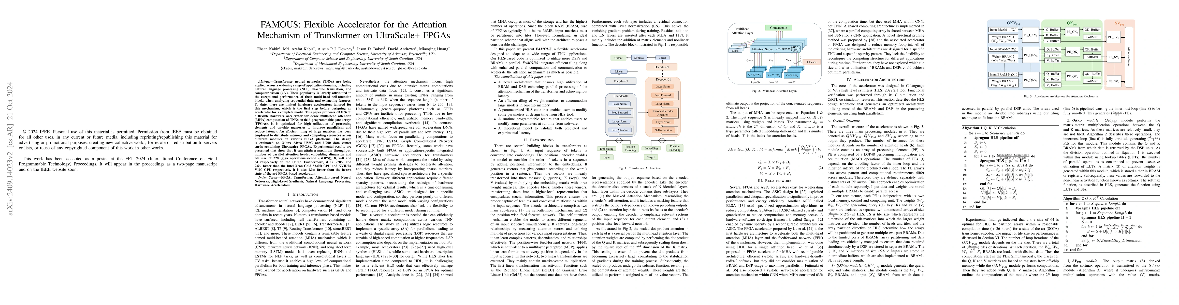 Thumbnail for FAMOUS: Flexible Accelerator for the Attention Mechanism of Transformer
  on UltraScale+ FPGAs