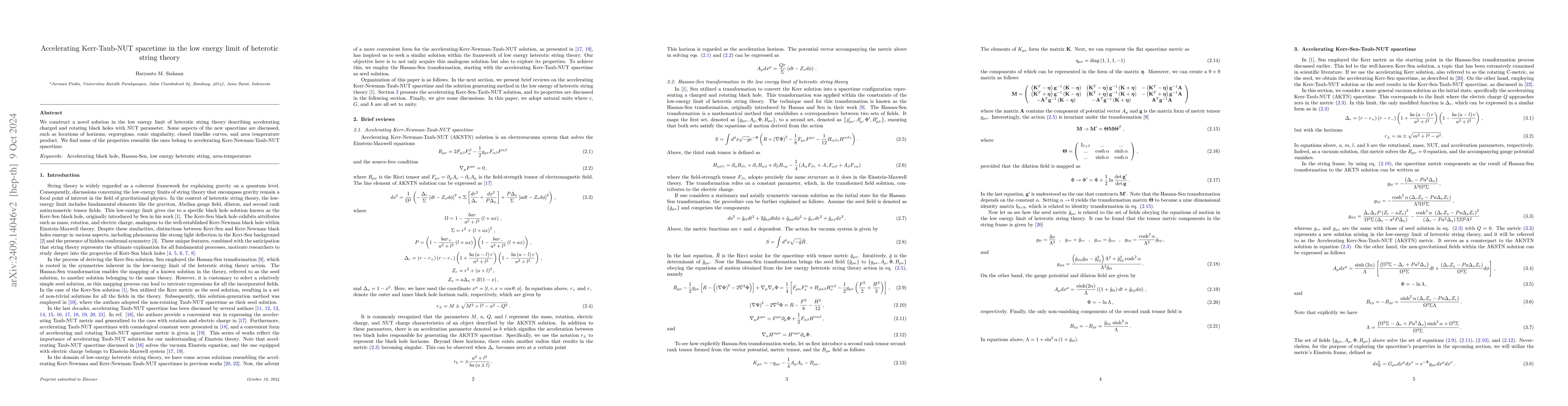 Thumbnail for Accelerating Kerr-Taub-NUT spacetime in the low energy limit of
  heterotic string theory