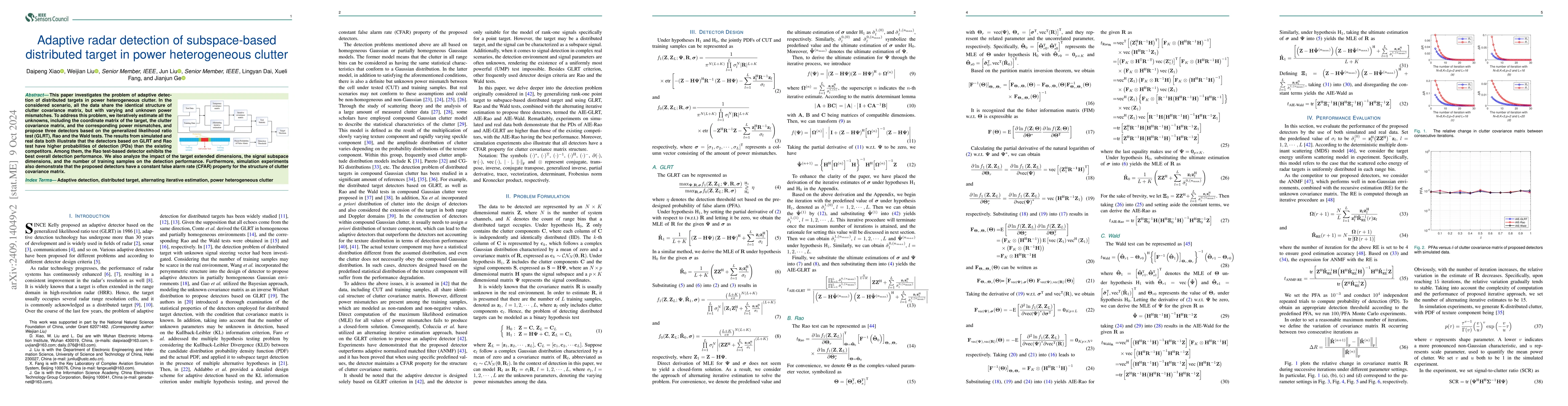 Thumbnail for Adaptive radar detection of subspace-based distributed target in power
  heterogeneous clutter