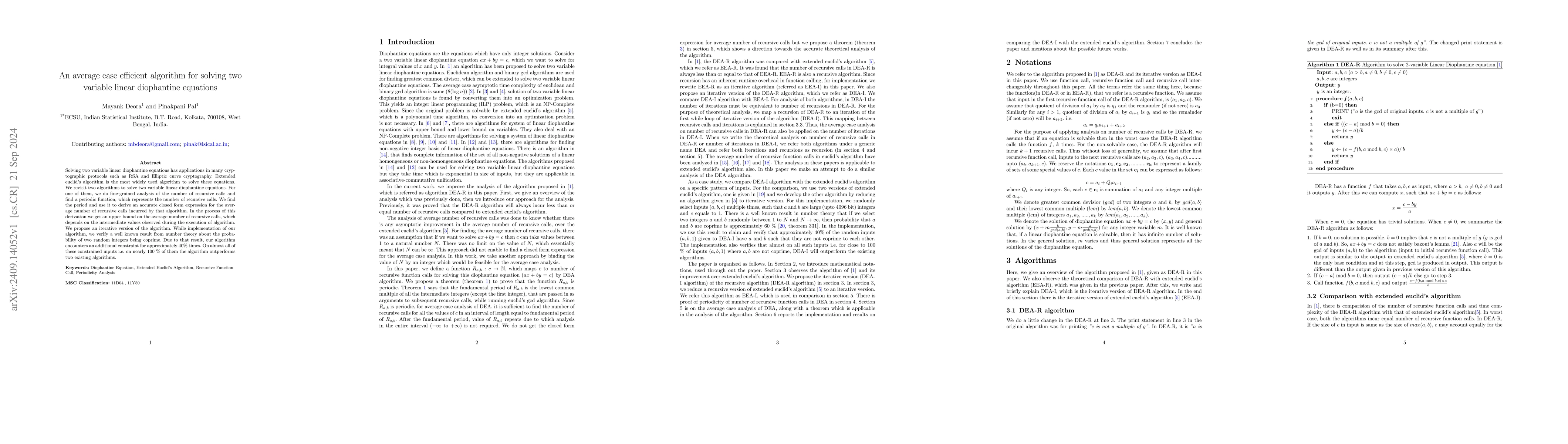 Thumbnail for An average case efficient algorithm for solving two variable linear
  diophantine equations