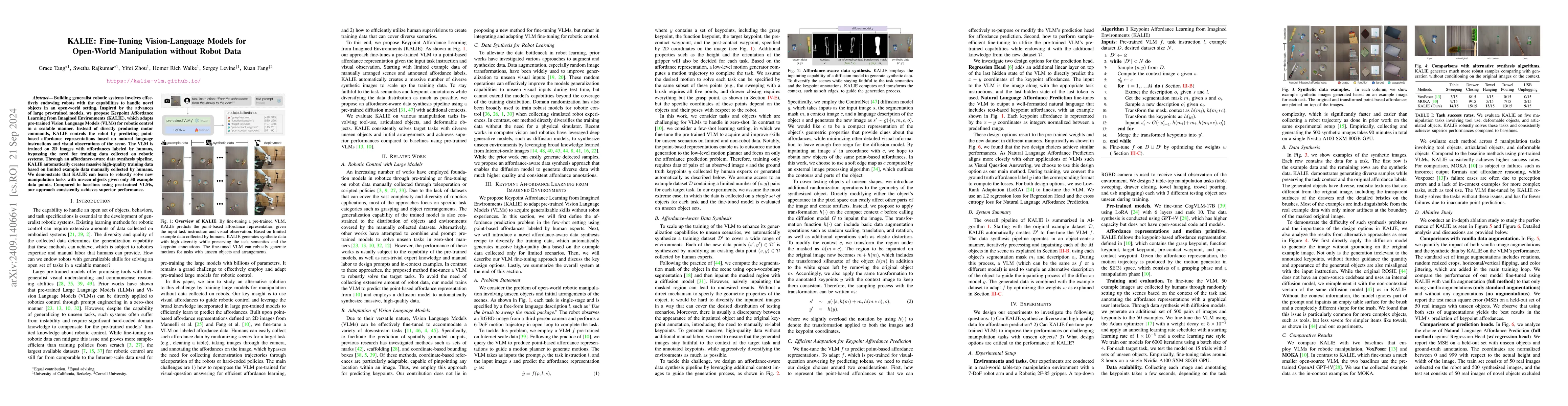 Thumbnail for KALIE: Fine-Tuning Vision-Language Models for Open-World Manipulation
  without Robot Data