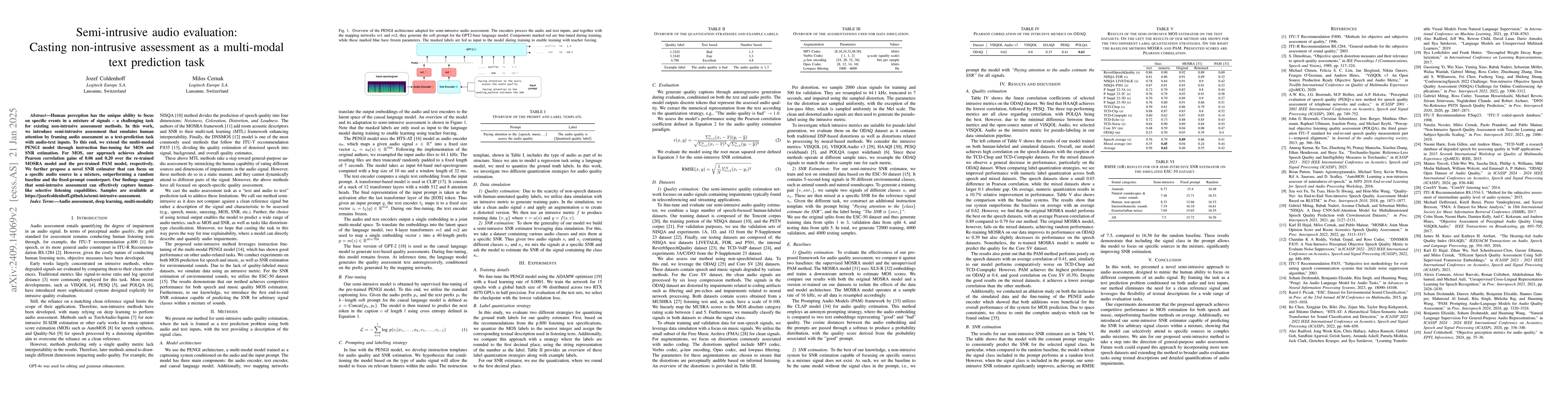 Thumbnail for Semi-intrusive audio evaluation: Casting non-intrusive assessment as a
  multi-modal text prediction task