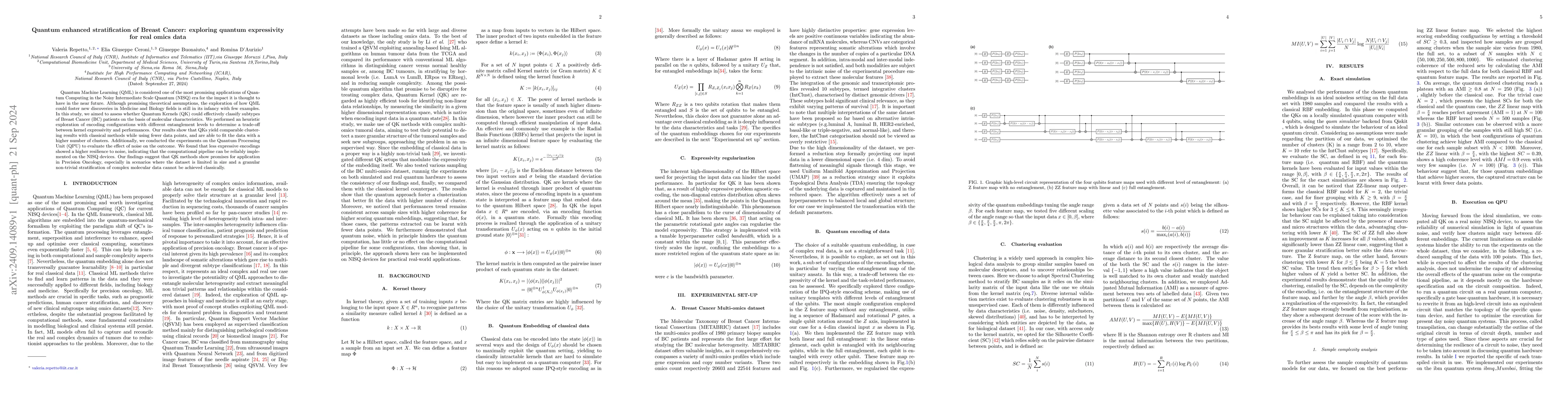 Thumbnail for Quantum enhanced stratification of Breast Cancer: exploring quantum
  expressivity for real omics data