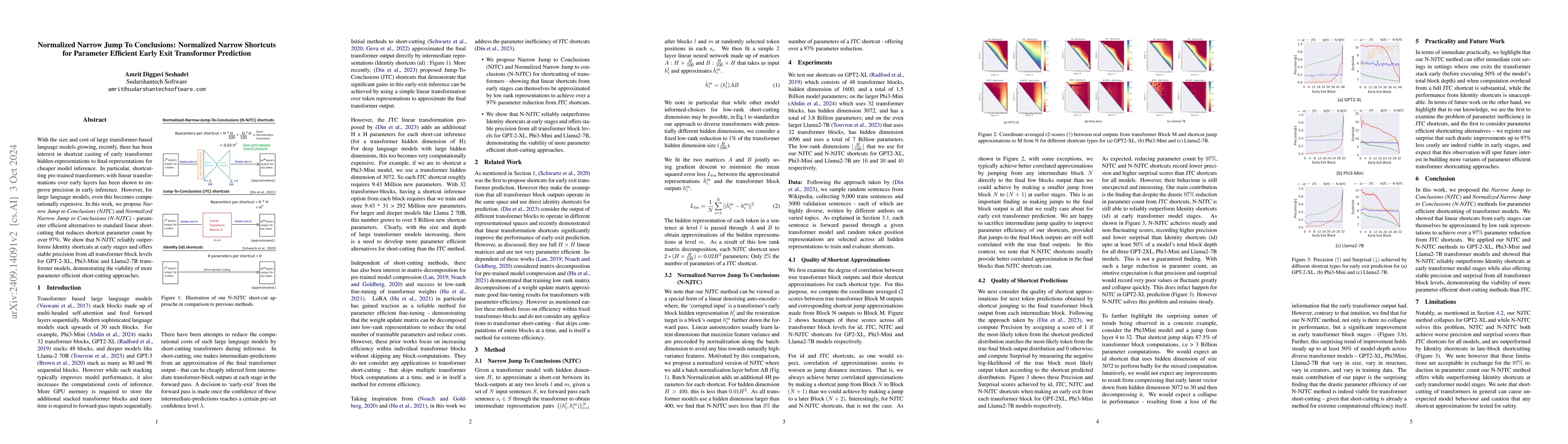 Thumbnail for Normalized Narrow Jump To Conclusions: Normalized Narrow Shortcuts for
  Parameter Efficient Early Exit Transformer Prediction