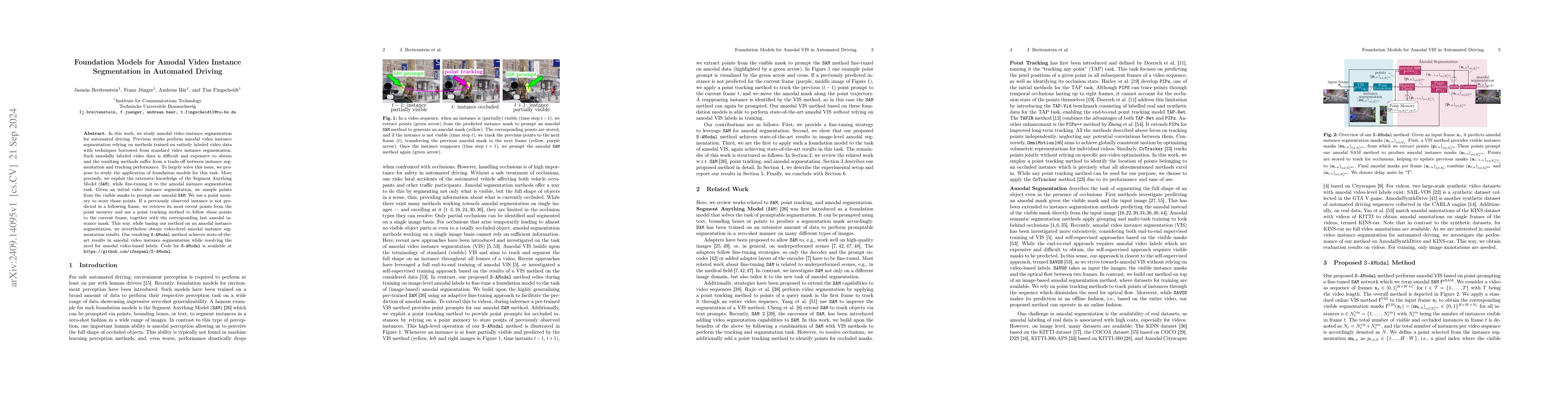 Thumbnail for Foundation Models for Amodal Video Instance Segmentation in Automated
  Driving