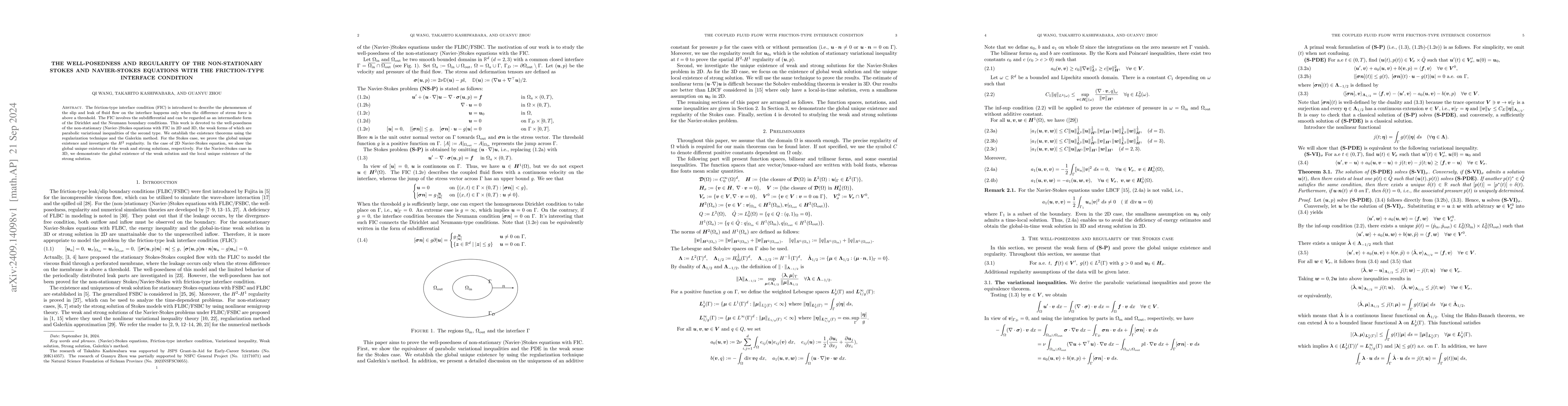 Thumbnail for The well-posedness and regularity of the Non-stationary Stokes and
  Navier-Stokes equations with the friction-type interface condition
