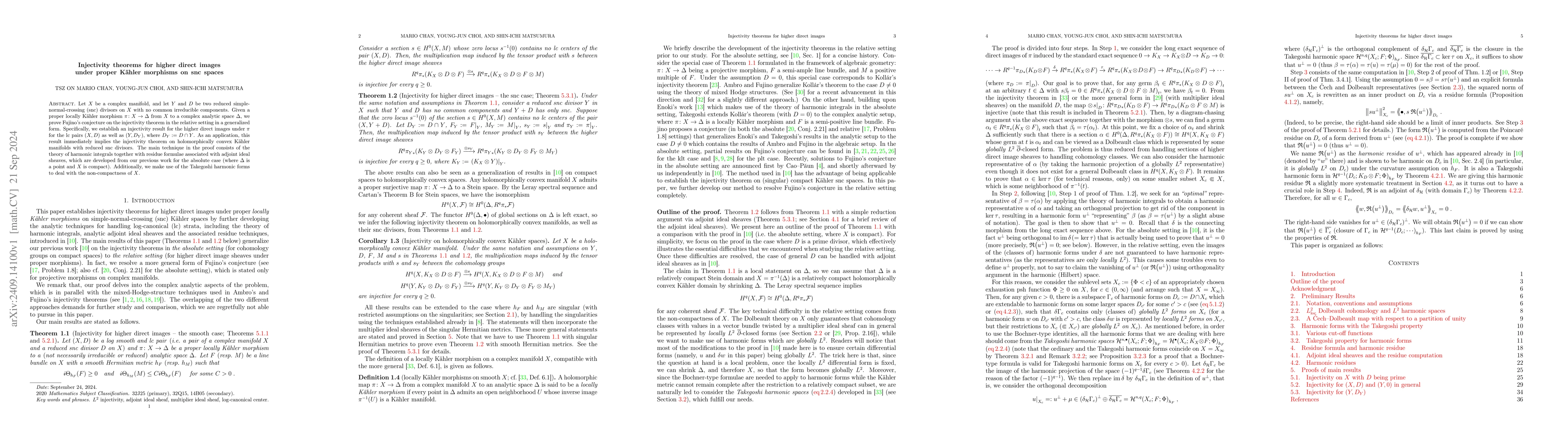 Thumbnail for Injectivity theorems for higher direct images under proper Kähler
  morphisms on snc spaces