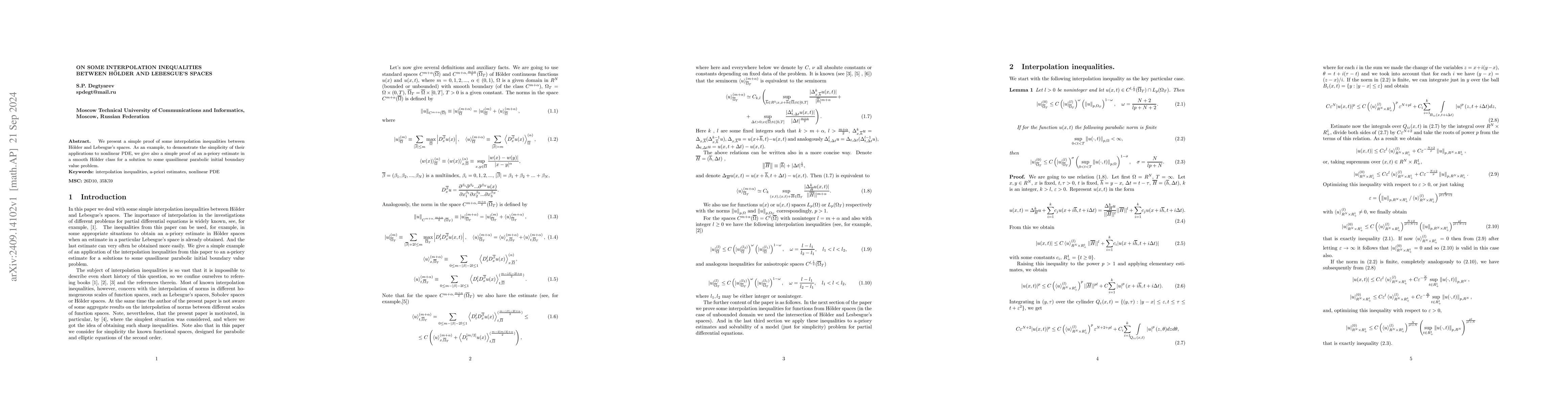 Thumbnail for On some interpolation inequalities between Hölder and Lebesgue's
  spaces