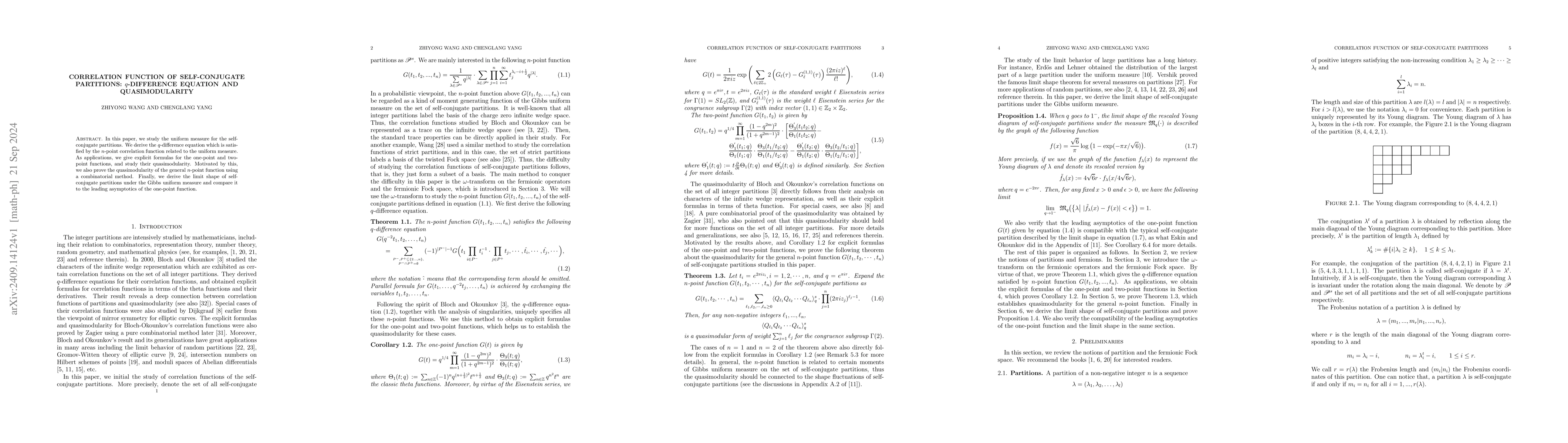 Thumbnail for Correlation Function of Self-Conjugate Partitions: $q$-Difference
  Equation and Quasimodularity
