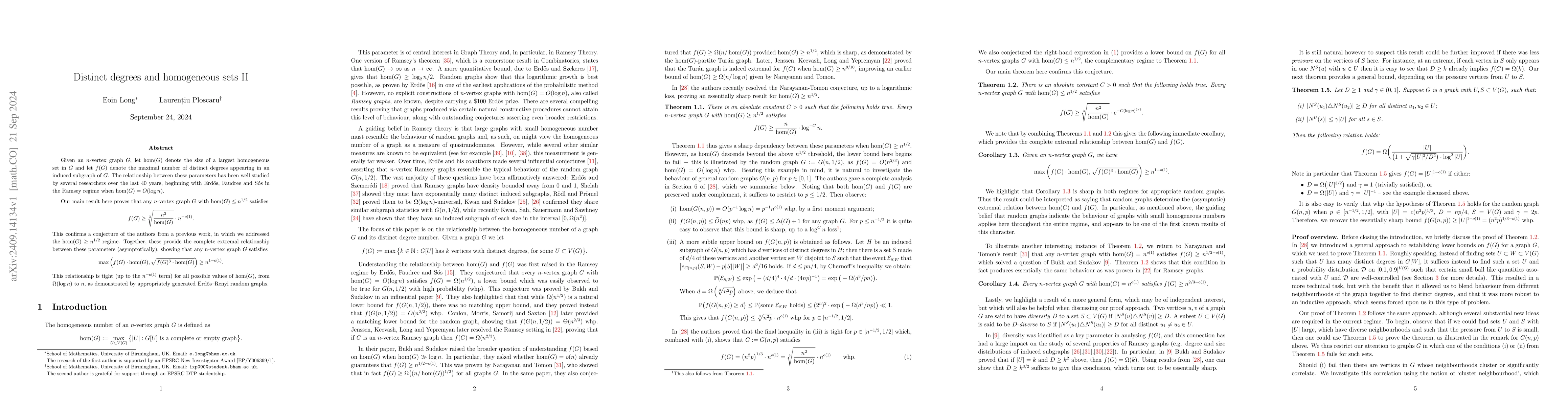 Thumbnail for Distinct degrees and homogeneous sets II