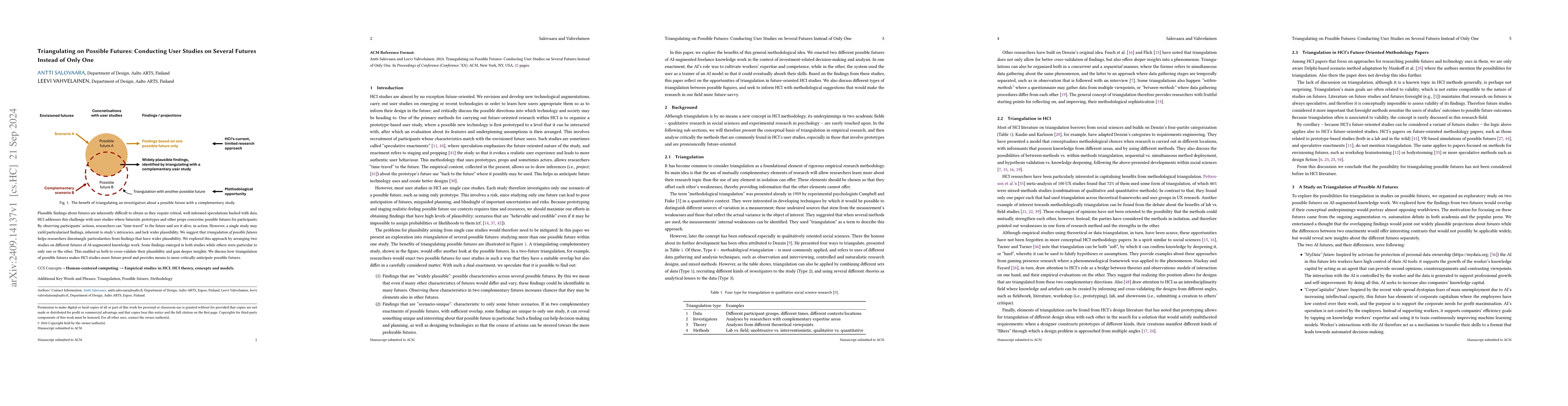 Thumbnail for Triangulating on Possible Futures: Conducting User Studies on Several
  Futures Instead of Only One