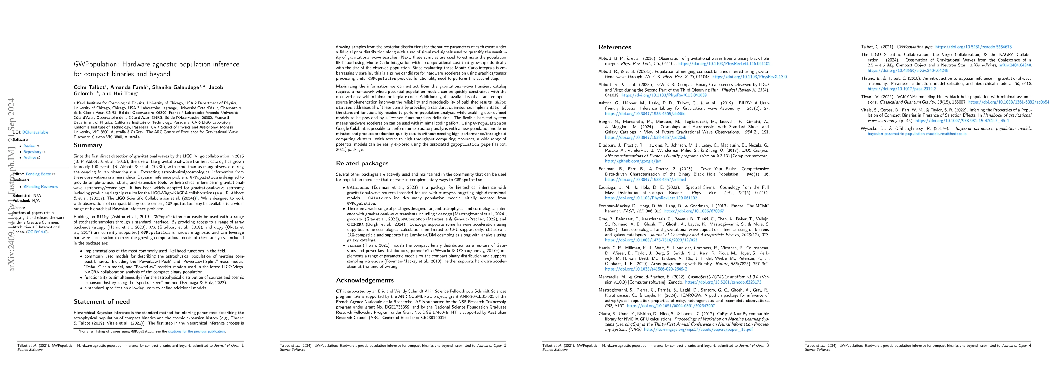 Thumbnail for GWPopulation: Hardware agnostic population inference for compact
  binaries and beyond