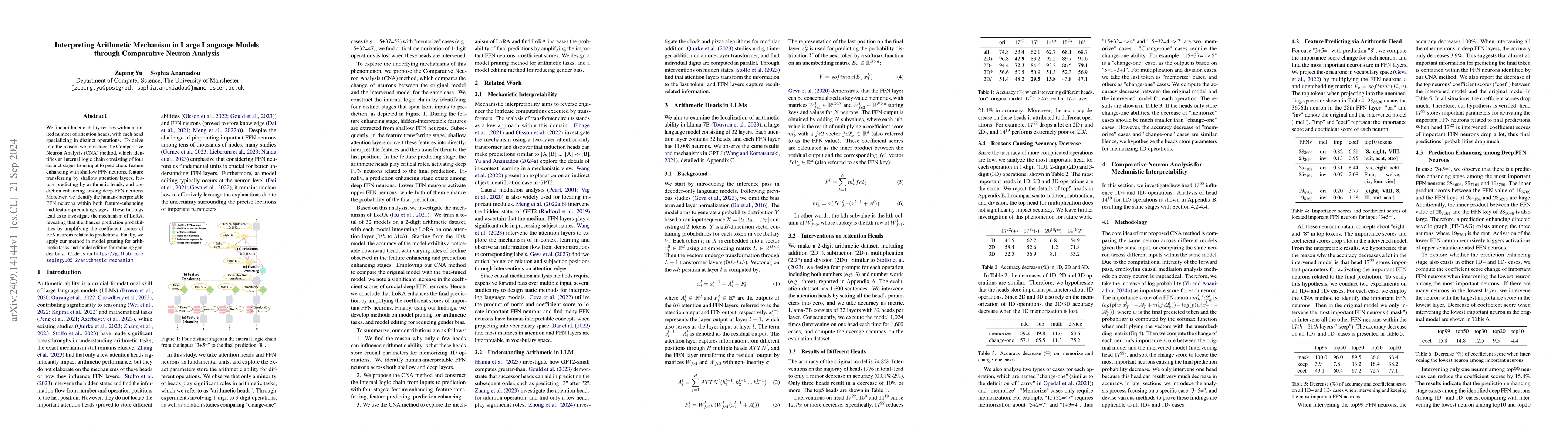 Thumbnail for Interpreting Arithmetic Mechanism in Large Language Models through
  Comparative Neuron Analysis