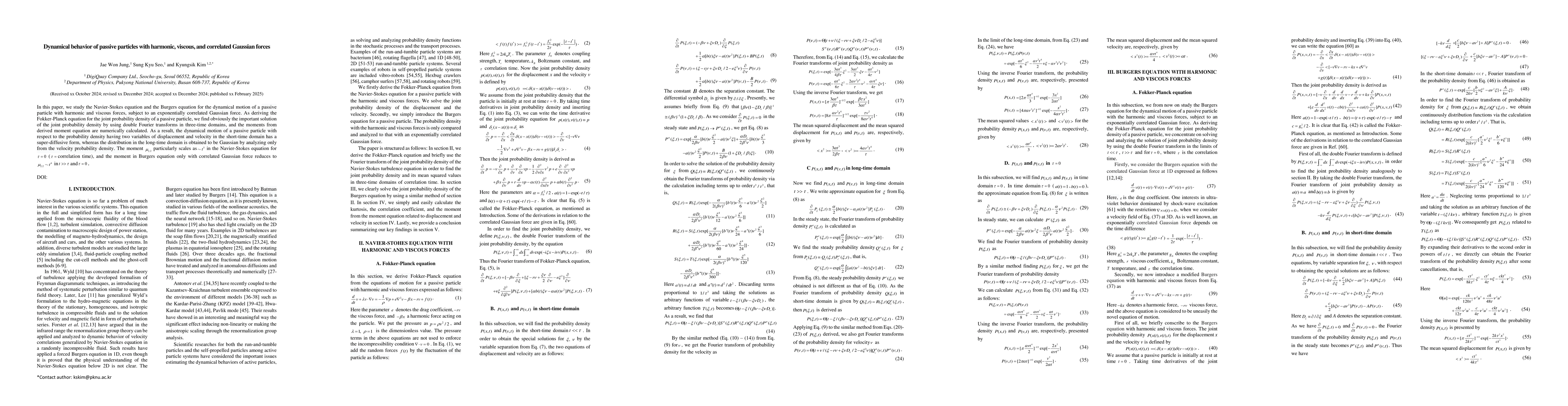 Thumbnail for Dynamical behavior of passive particles with harmonic, viscous, and
  correlated Gaussian forces