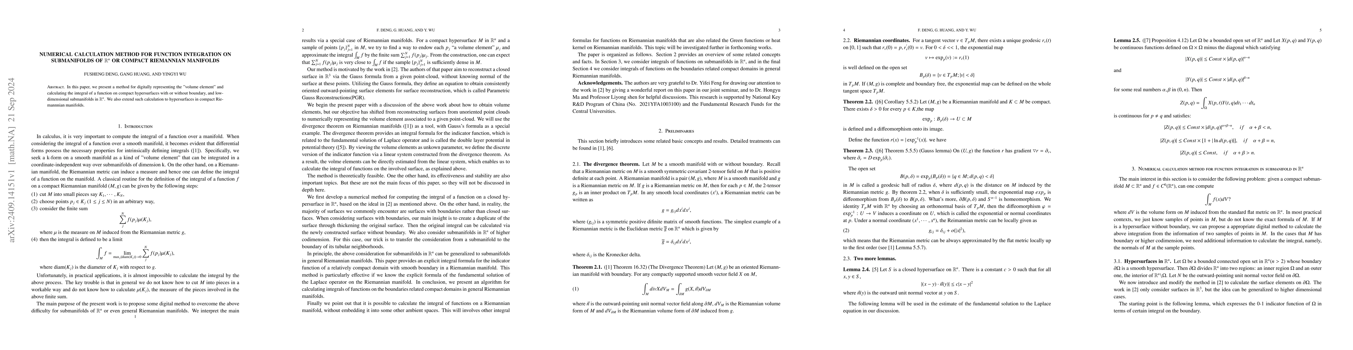 Thumbnail for Numerical calculation method for function integration on submanifolds of
  $\mathbb{R}^n$ or compact Riemannian manifolds