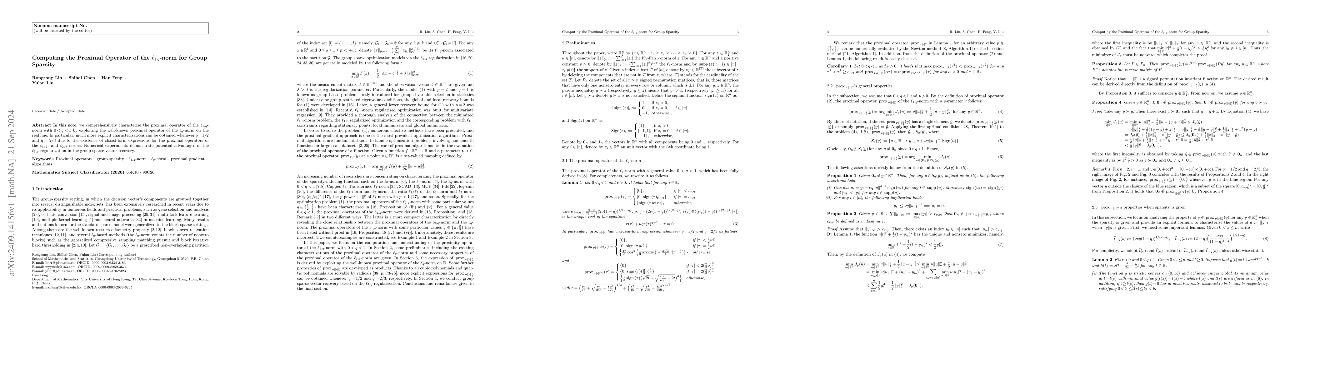 Thumbnail for Computing the Proximal Operator of the $\ell_{1,q}$-norm for Group
  Sparsity