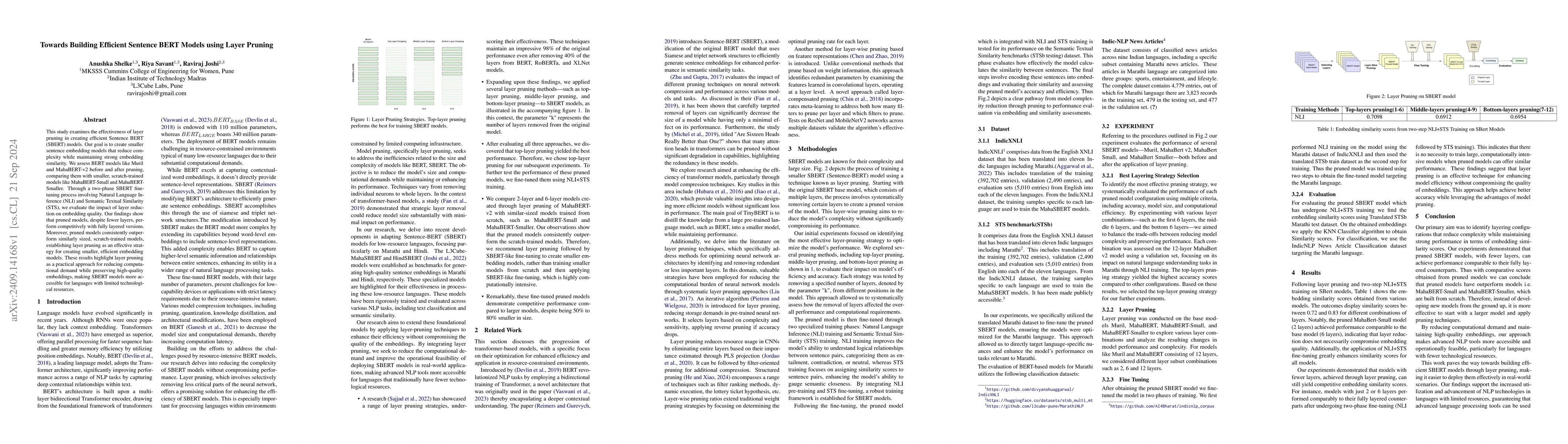 Thumbnail for Towards Building Efficient Sentence BERT Models using Layer Pruning
