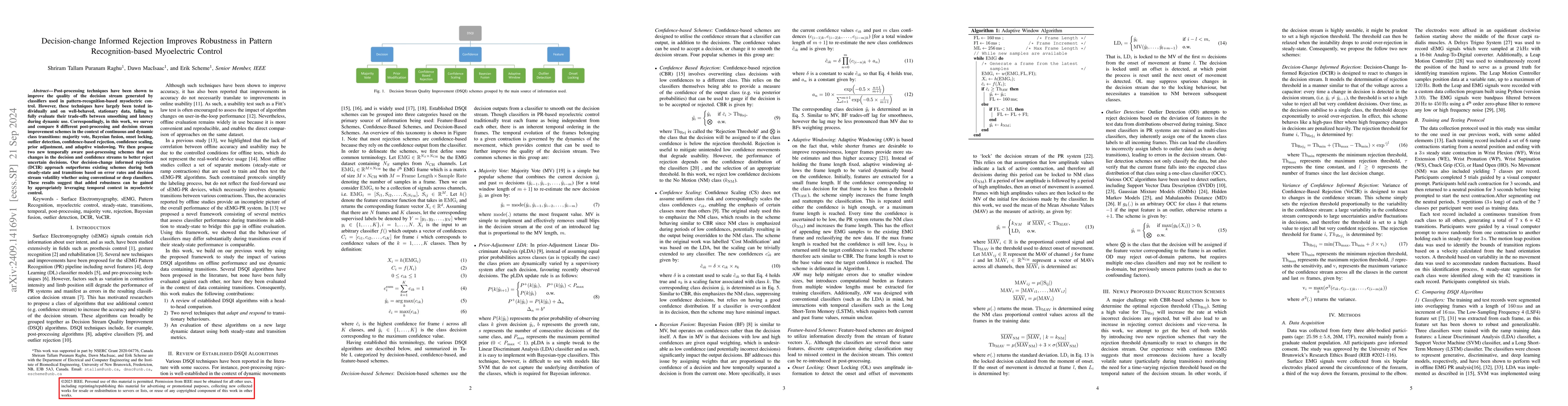 Thumbnail for Decision-change Informed Rejection Improves Robustness in Pattern
  Recognition-based Myoelectric Control