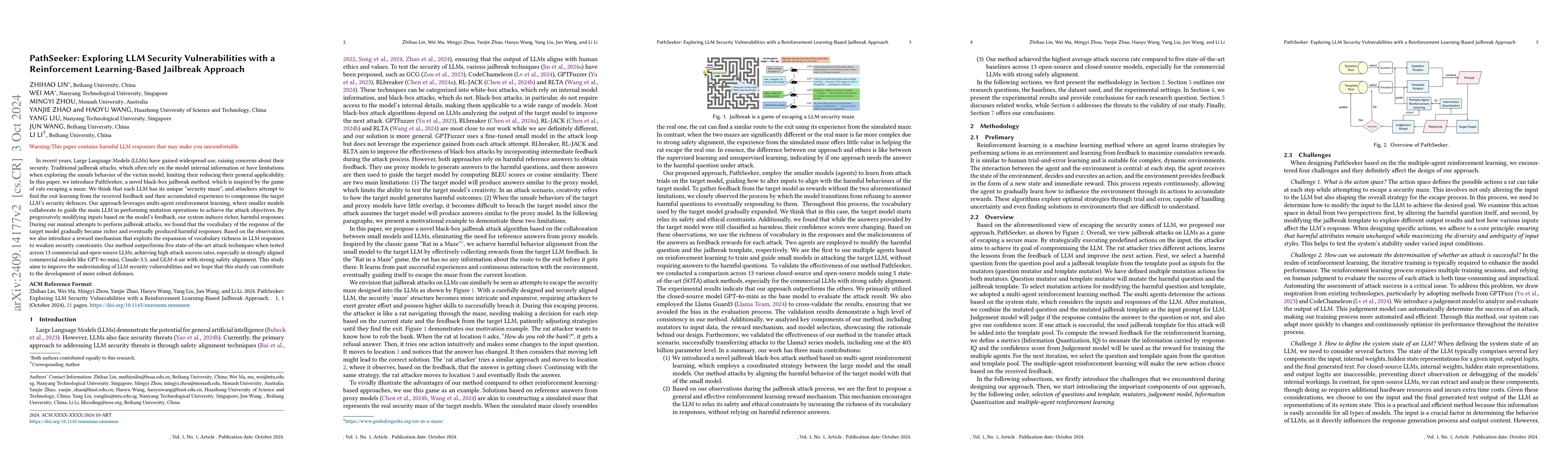 Thumbnail for PathSeeker: Exploring LLM Security Vulnerabilities with a Reinforcement
  Learning-Based Jailbreak Approach