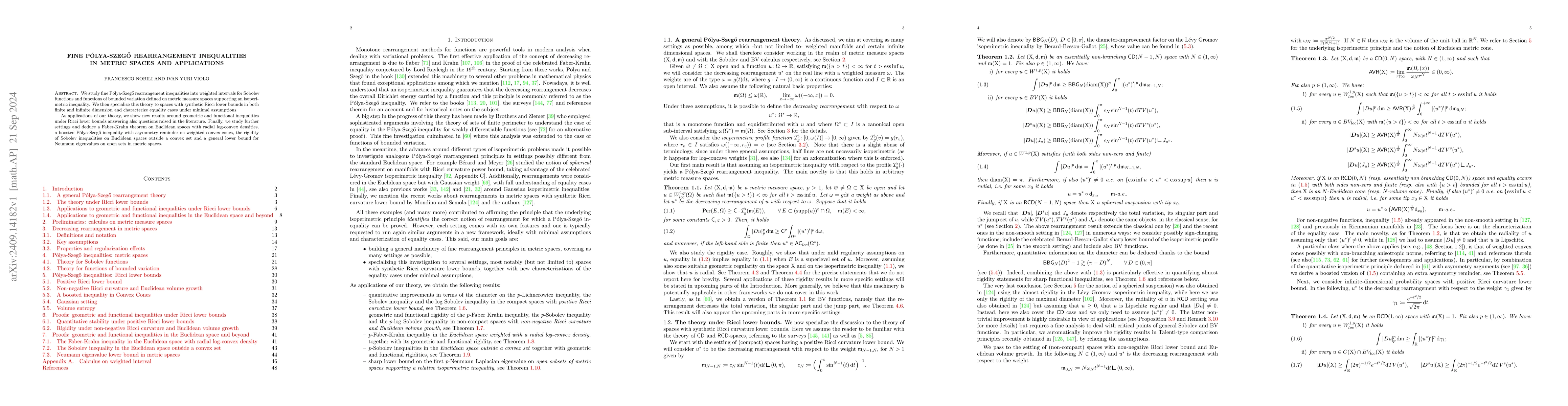 Thumbnail for Fine Pólya-Szegő rearrangement inequalities in metric spaces and
  applications