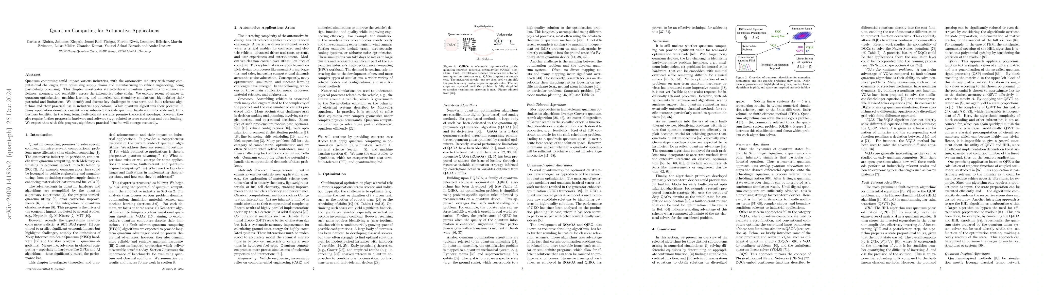 Thumbnail for Quantum Computing for Automotive Applications: From Algorithms to
  Applications