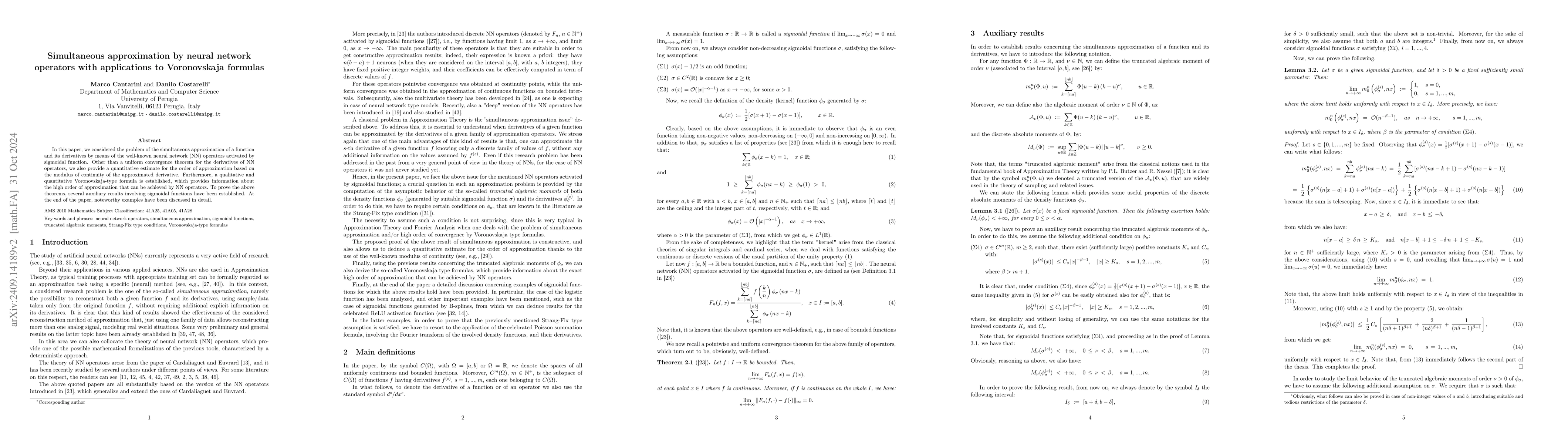 Thumbnail for Simultaneous approximation by neural network operators with applications
  to Voronovskaja formulas