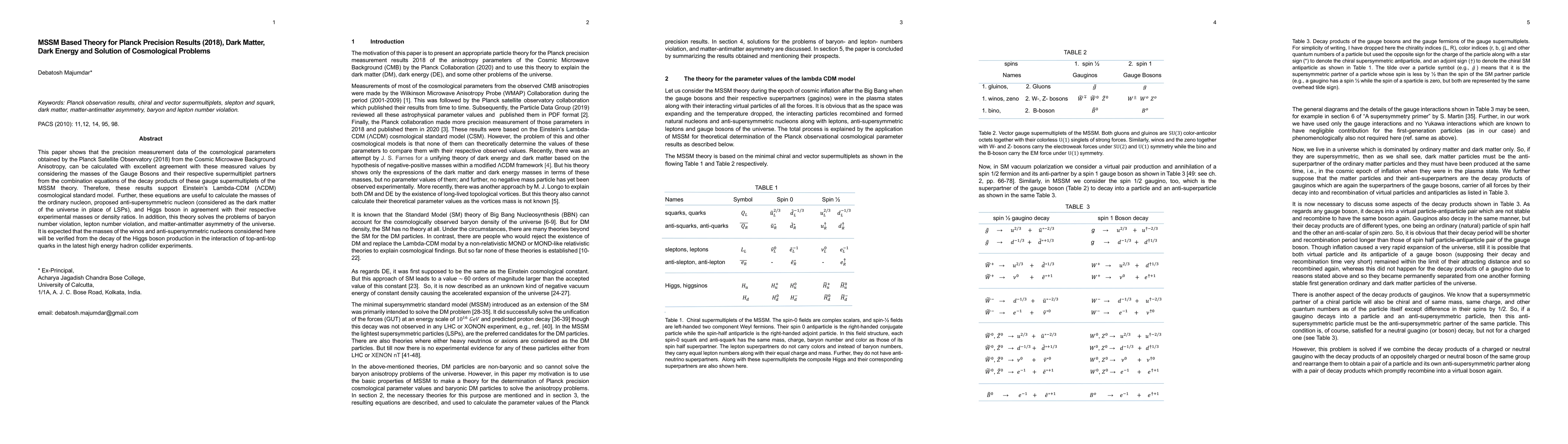 Thumbnail for MSSM Based Theory for Planck Precision Results (2018), Dark Matter, Dark
  Energy and Solution of Cosmological Problems