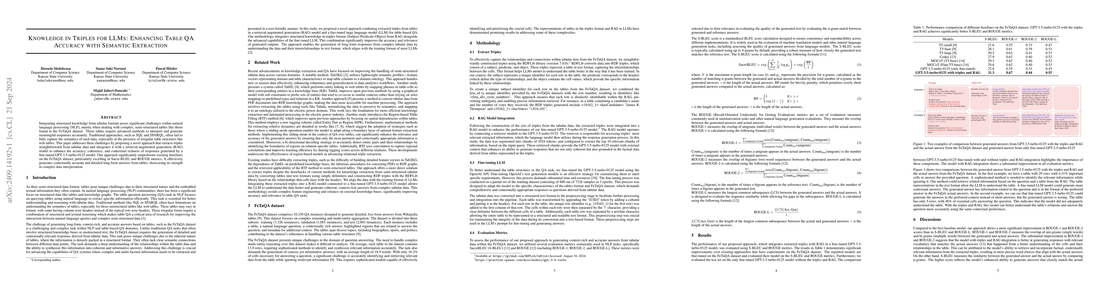Thumbnail for Knowledge in Triples for LLMs: Enhancing Table QA Accuracy with Semantic
  Extraction
