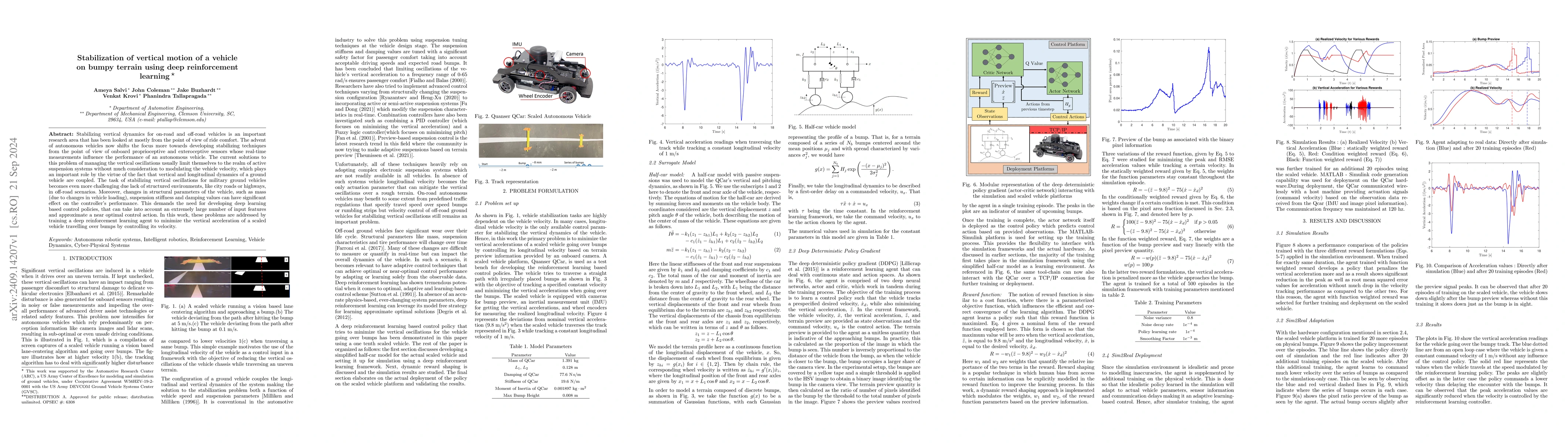 Thumbnail for Stabilization of vertical motion of a vehicle on bumpy terrain using
  deep reinforcement learning