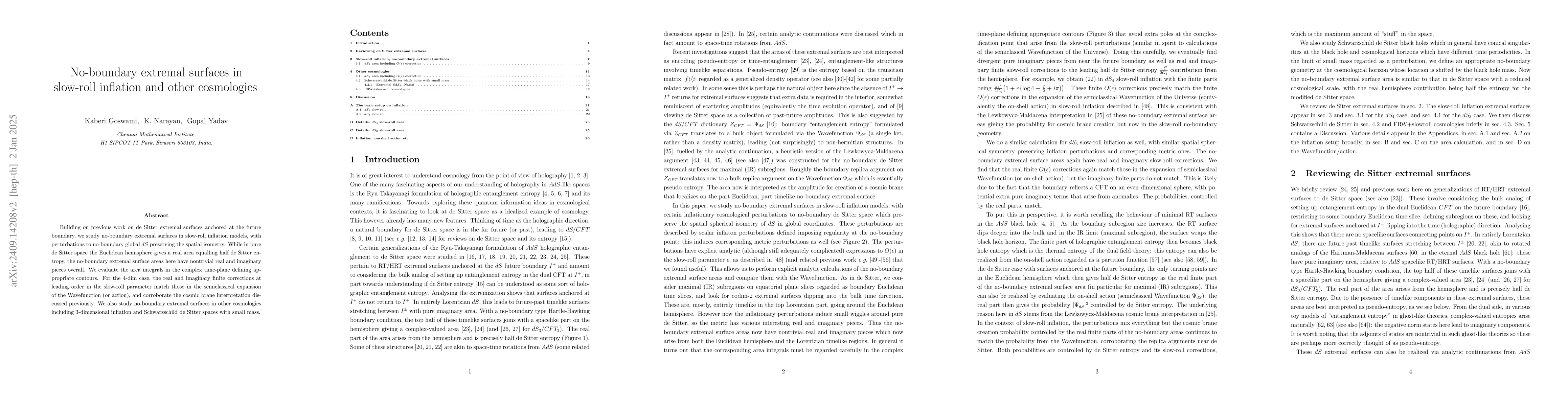 Thumbnail for No-boundary extremal surfaces in slow-roll inflation and other
  cosmologies