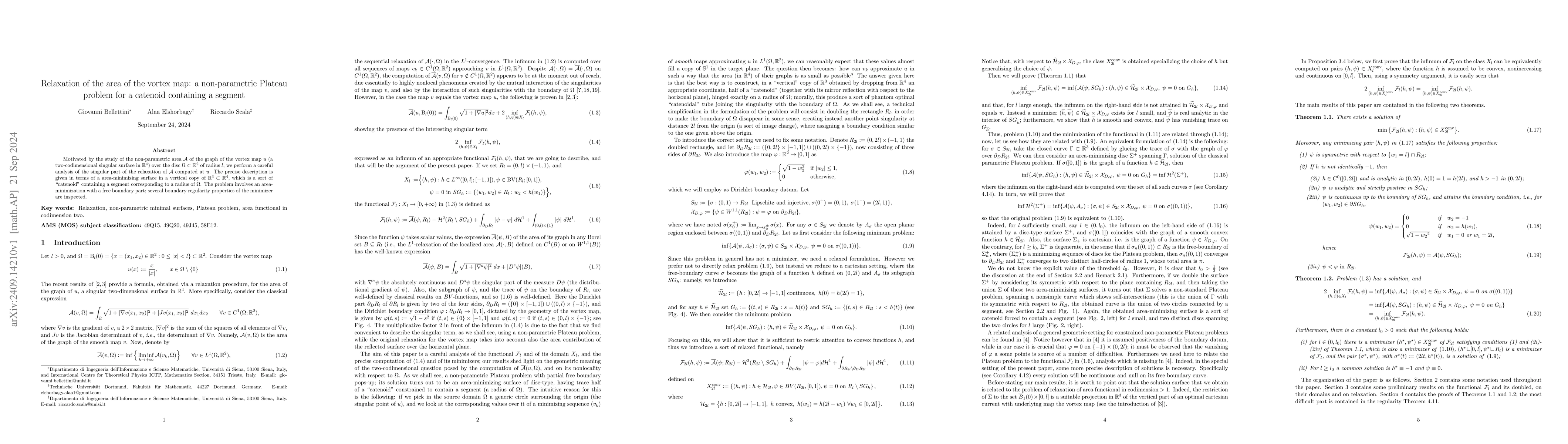Thumbnail for Relaxation of the area of the vortex map: a non-parametric Plateau
  problem for a catenoid containing a segment