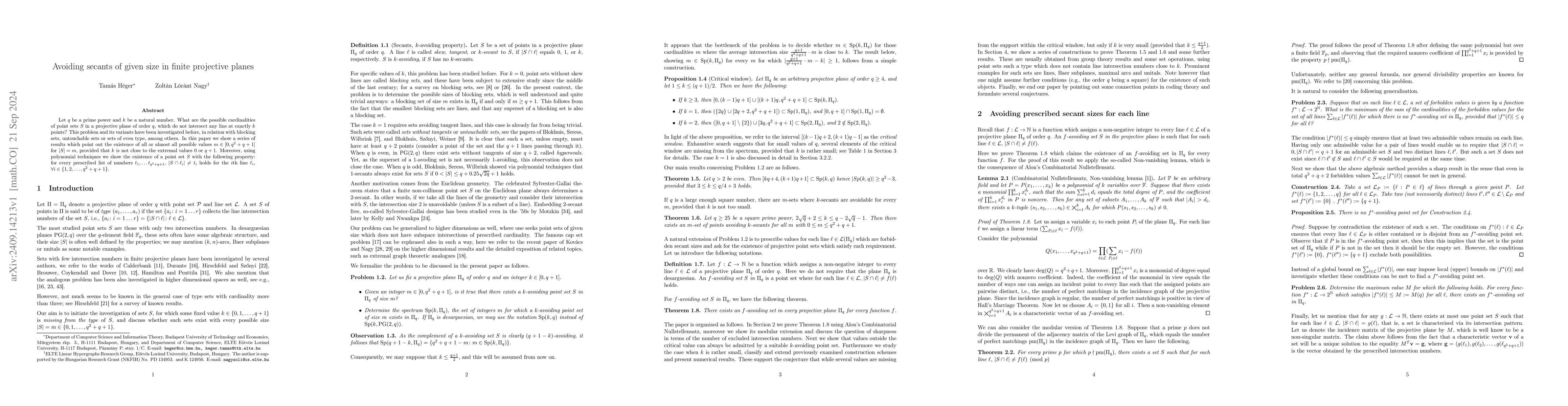 Thumbnail for Avoiding secants of given size in finite projective planes