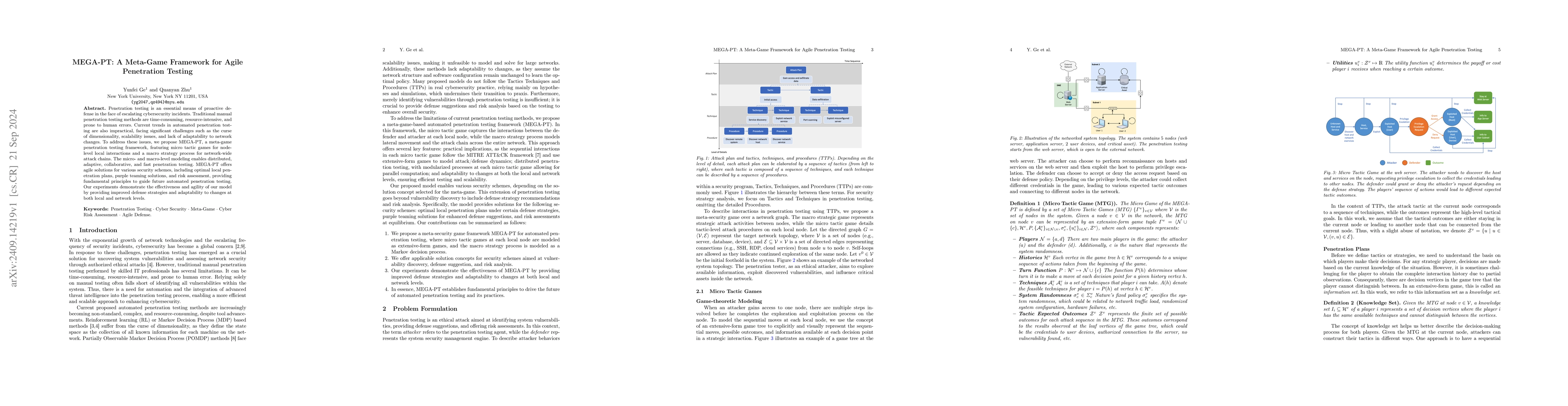 Thumbnail for MEGA-PT: A Meta-Game Framework for Agile Penetration Testing