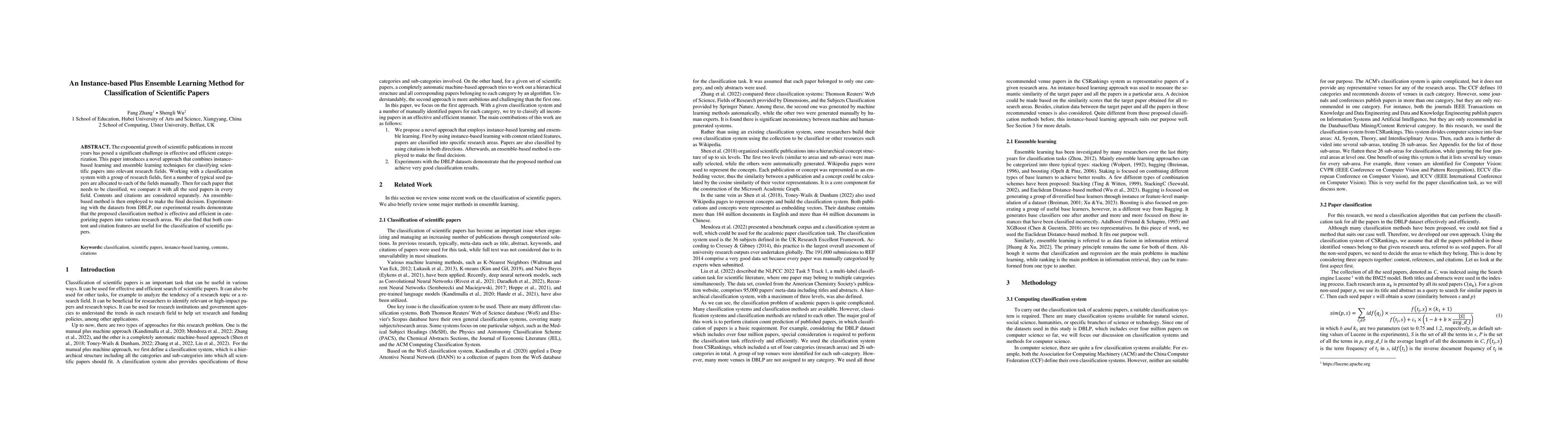 Thumbnail for An Instance-based Plus Ensemble Learning Method for Classification of
  Scientific Papers