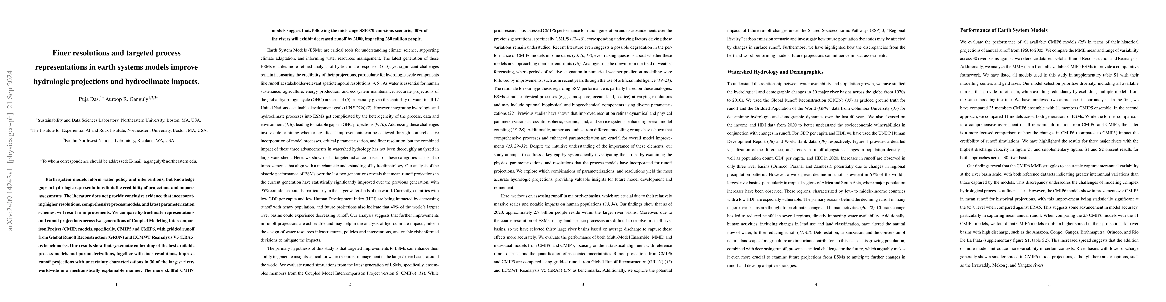 Thumbnail for Finer resolutions and targeted process representations in earth systems
  models improve hydrologic projections and hydroclimate impacts