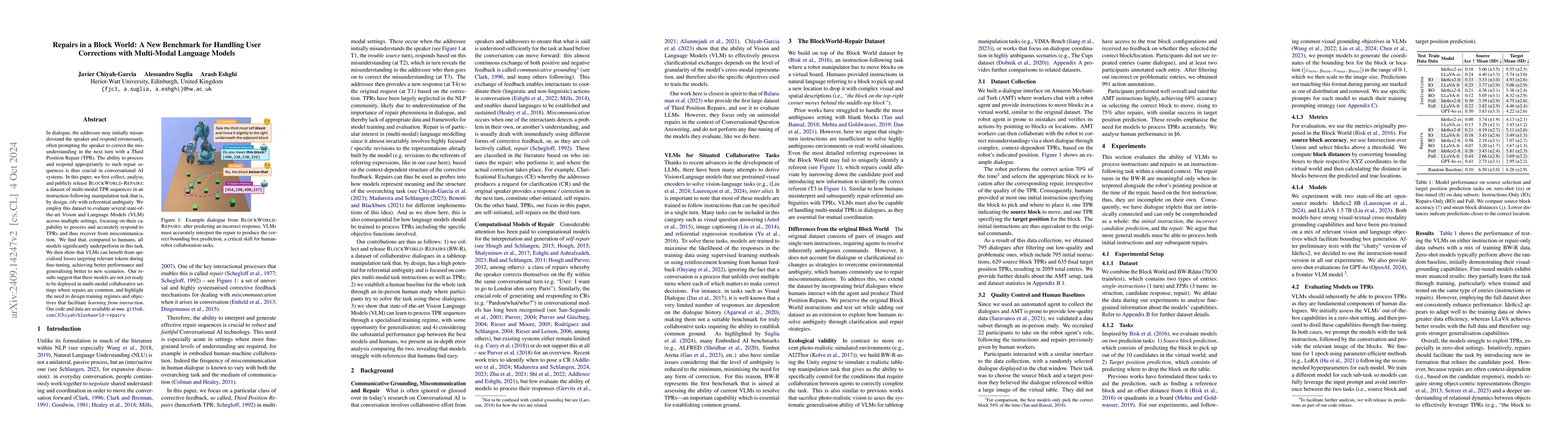 Thumbnail for Repairs in a Block World: A New Benchmark for Handling User Corrections
  with Multi-Modal Language Models