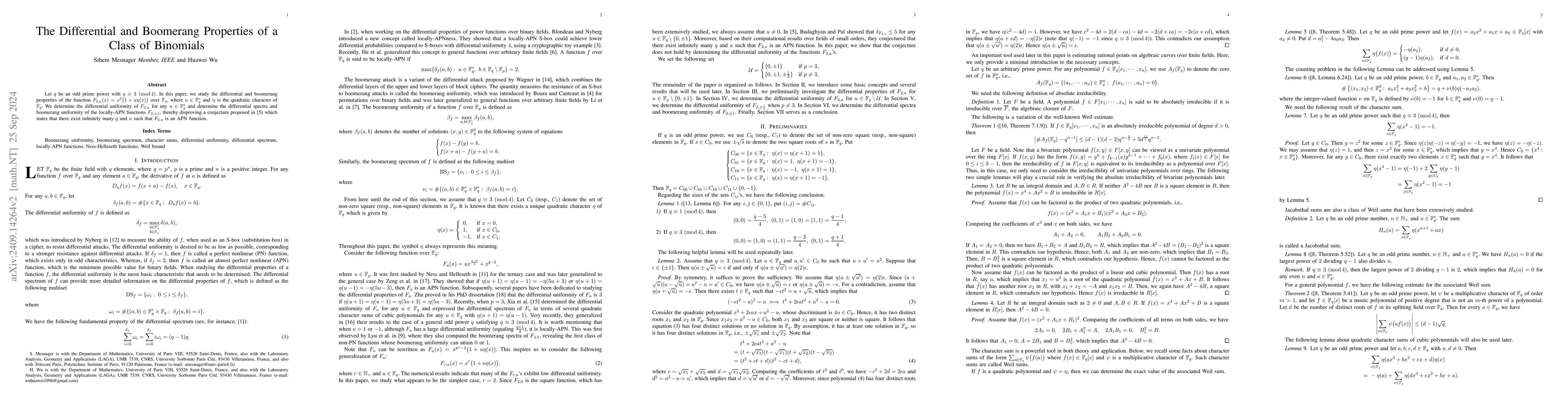 Thumbnail for The Differential and Boomerang Properties of a Class of Binomials