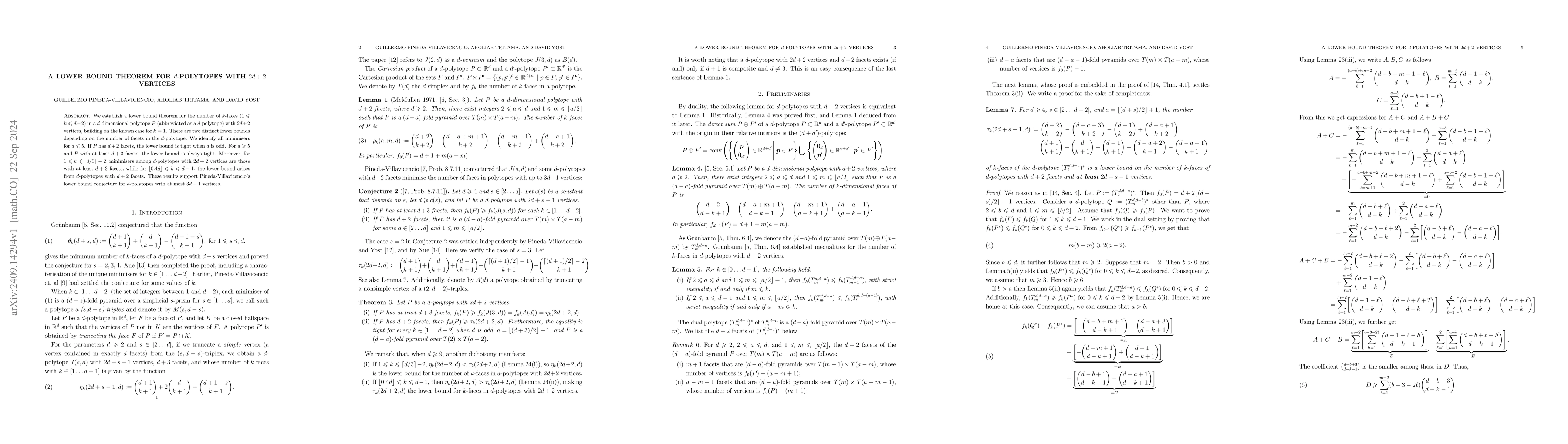 Thumbnail for A lower bound theorem for $d$-polytopes with $2d+2$ vertices