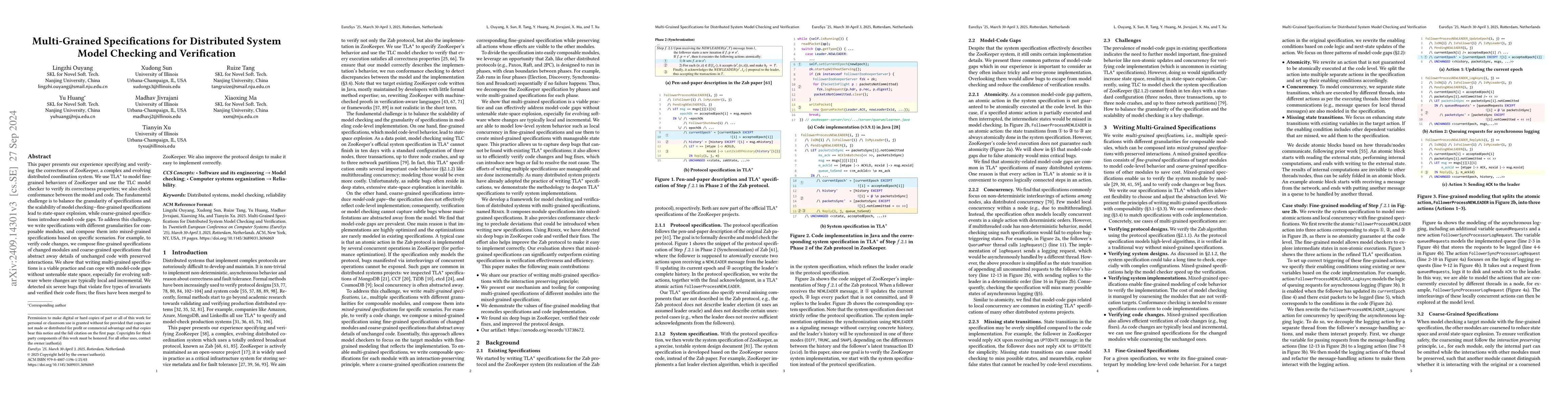 Thumbnail for Multi-Grained Specifications for Distributed System Model Checking and
  Verification
